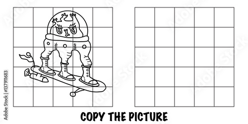 Copy the picture. Crazy alien monster. An educational, fun activity for children to help improve their drawing skills. © Keith Tarrier