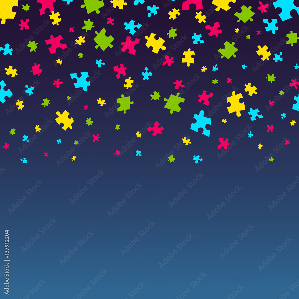 Autism awareness poster with falling puzzle pieces on blue background.  Solidarity and support symbol. Medical concept. Vector illustration. Stock  Vector | Adobe Stock