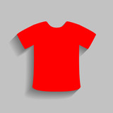 T-shirt sign. Vector. Red icon with soft shadow on gray background.