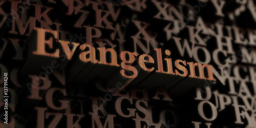 Fotografie Evangelism - Wooden 3D rendered letters/message