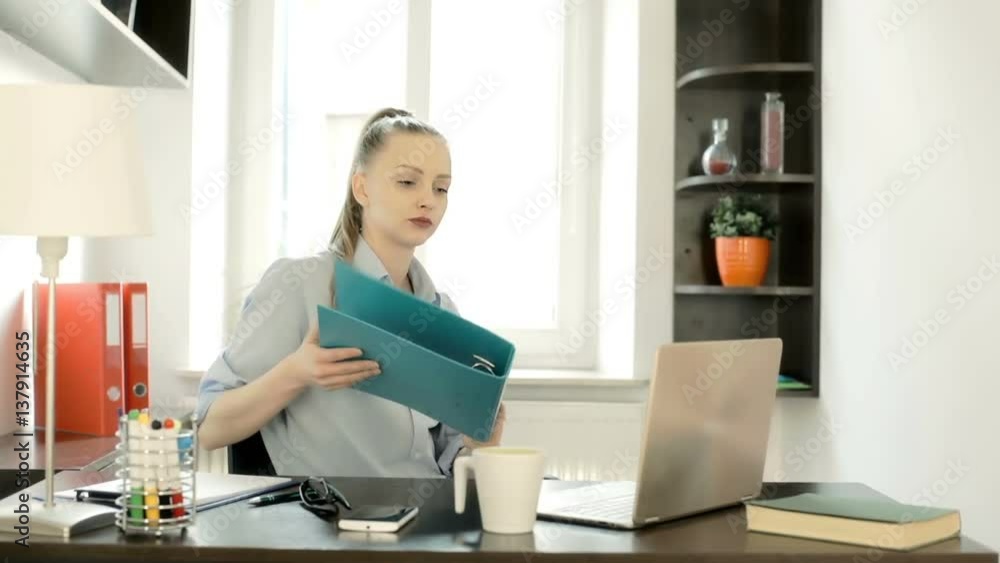 Businesswoman checking documents and working on laptop in the office, steadycam shot
Businesswoman checking documents and working on laptop in the office, steadycam shot