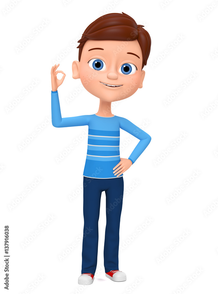 Happy guy isolated on white background showing okay. Illustrations 3d rendering.