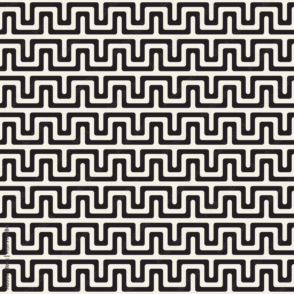 Maze Tangled Lines Contemporary Graphic. Vector Seamless Black and White Pattern.