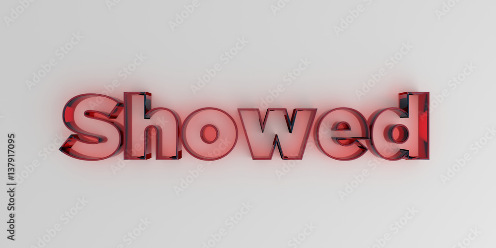 Showed - Red glass text on white background - 3D rendered royalty free stock image. Showed - Red glass text on white background - 3D rendered royalty free stock image.