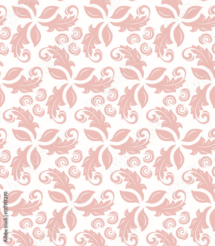 Floral vector pink ornament. Seamless abstract classic background with flowers. Pattern with repeating elements