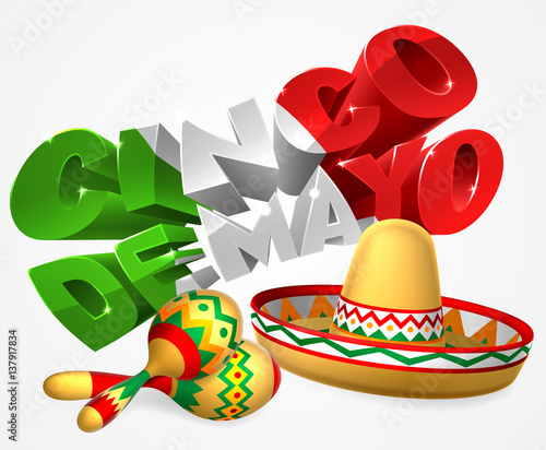 Cinco De Mayo Sign With Sombrero and Maracas