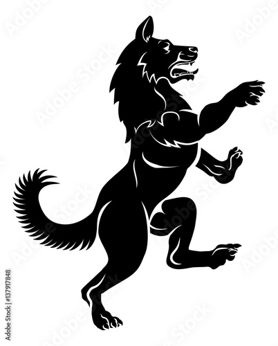 Wolf or Dog in Rampant Heraldic Coat of Arms Pose