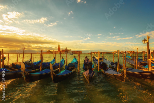 Gondolas near St.Mark square (Piazza San Marco) in Venice. Italy. © phant