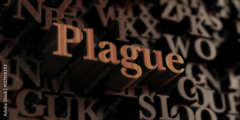 Plague - Wooden 3D rendered letters/message.  Can be used for an online banner ad or a print postcard.