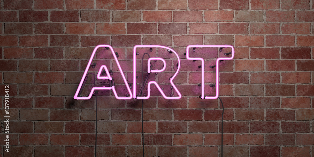 Obraz premium ART - fluorescent Neon tube Sign on brickwork - Front view - 3D rendered royalty free stock picture. Can be used for online banner ads and direct mailers..