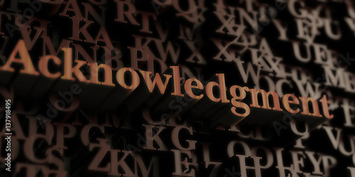 Acknowledgment - Wooden 3D rendered letters/message.  Can be used for an online banner ad or a print postcard.