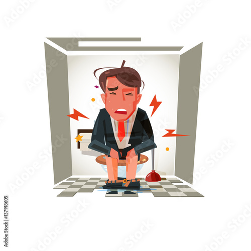 diarrhea or stomach pain, character design - vector