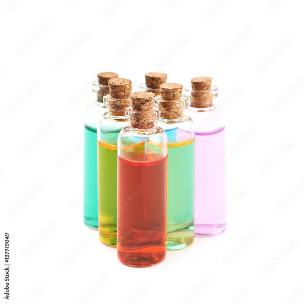 Set of tiny vial bottles isolated Set of tiny vial bottles isolated
