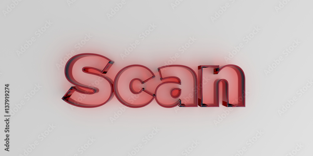 Scan - Red glass text on white background - 3D rendered royalty free stock image. Scan - Red glass text on white background - 3D rendered royalty free stock image.