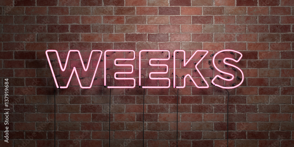 Fototapeta premium WEEKS - fluorescent Neon tube Sign on brickwork - Front view - 3D rendered royalty free stock picture. Can be used for online banner ads and direct mailers..