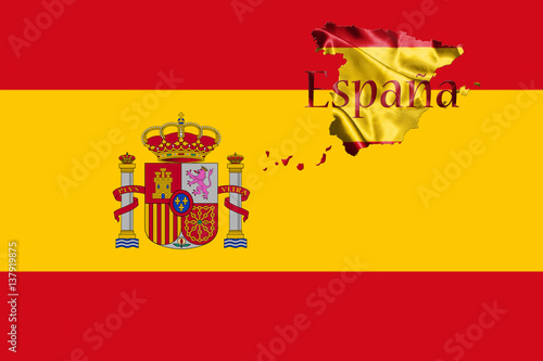 Wallpaper Mural Spanish National Flag and Map With Country Name Written On It 3D illustration Torontodigital.ca