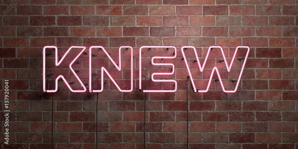 Obraz premium KNEW - fluorescent Neon tube Sign on brickwork - Front view - 3D rendered royalty free stock picture. Can be used for online banner ads and direct mailers..