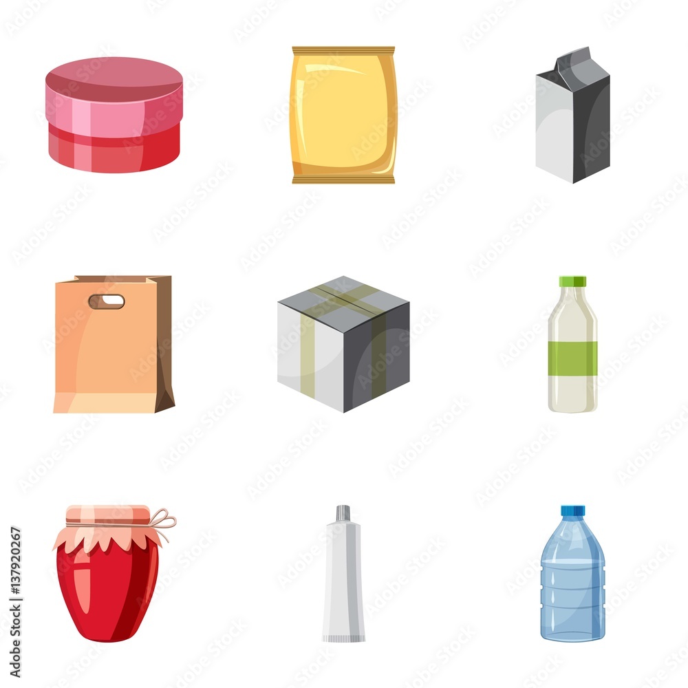 Container icons set, cartoon style Container icons set, cartoon style