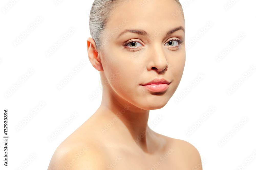 beautiful young shirtless woman looking at camera beautiful young shirtless woman looking at camera