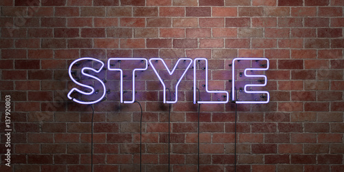 STYLE - fluorescent Neon tube Sign on brickwork - Front view - 3D rendered royalty free stock picture. Can be used for online banner ads and direct mailers..