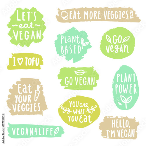 Grunge vegan labels. Vector hand drawn illustration