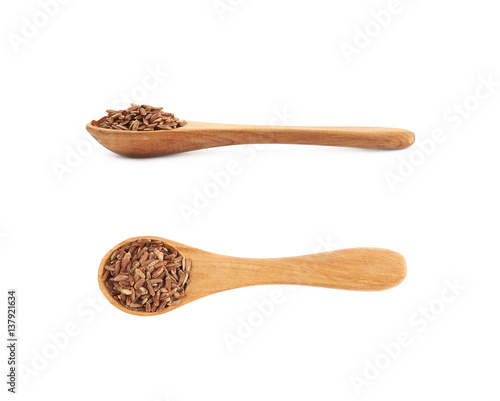 Wooden spoon of brown rice
