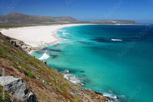 View of Noordhoek Beach from Chapmans Peak Drive on the Cape Peninsula near Cape Town, South Africa photo