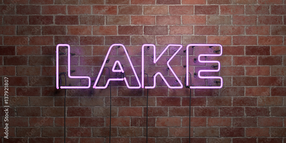 Obraz premium LAKE - fluorescent Neon tube Sign on brickwork - Front view - 3D rendered royalty free stock picture. Can be used for online banner ads and direct mailers..