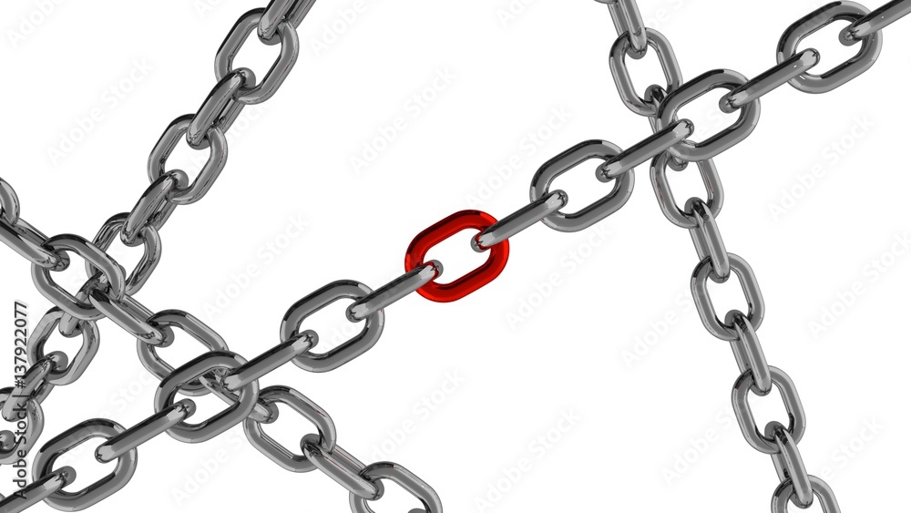 Fototapeta premium Chain Connection with Red Element 3d Rendering