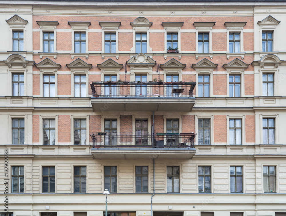 Old Building Facade with Balconys Front View, Berlin