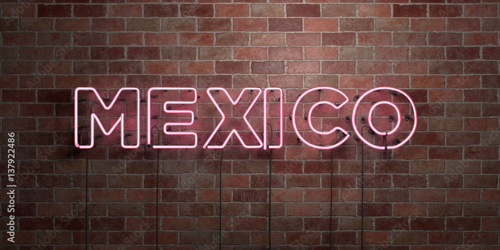 Obraz premium MEXICO - fluorescent Neon tube Sign on brickwork - Front view - 3D rendered royalty free stock picture. Can be used for online banner ads and direct mailers..
