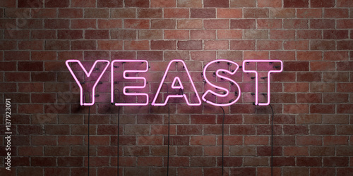 YEAST - fluorescent Neon tube Sign on brickwork - Front view - 3D rendered royalty free stock picture. Can be used for online banner ads and direct mailers..