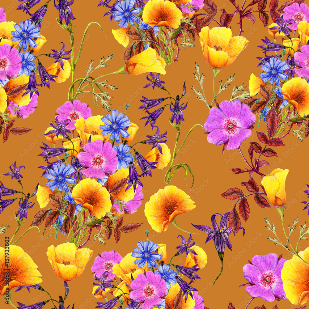 Obraz premium Seamless pattern of summer flowers