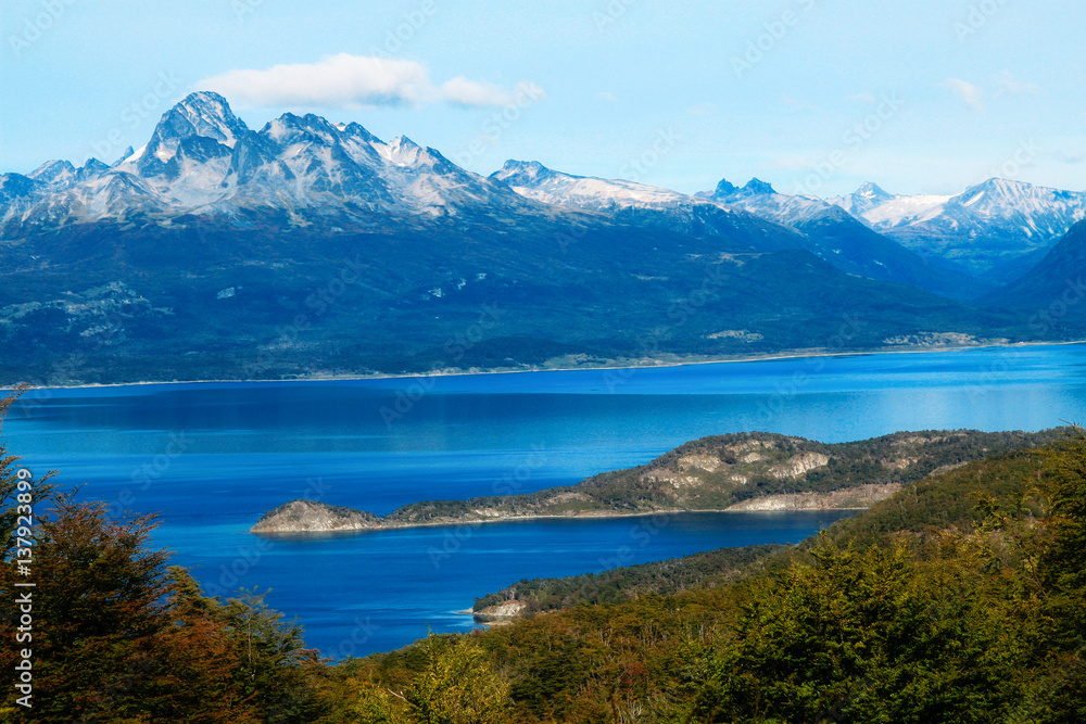 Naklejka premium View on the Beagle Channel in Tierra del Fuego, Ushuaia, Argentina