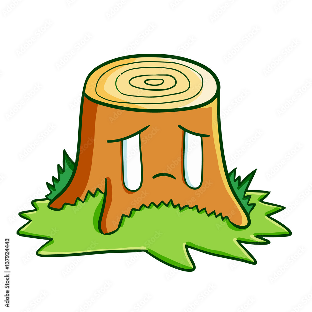 Funny tree get sad because get cutting down - vector. Stock Vector | Adobe  Stock