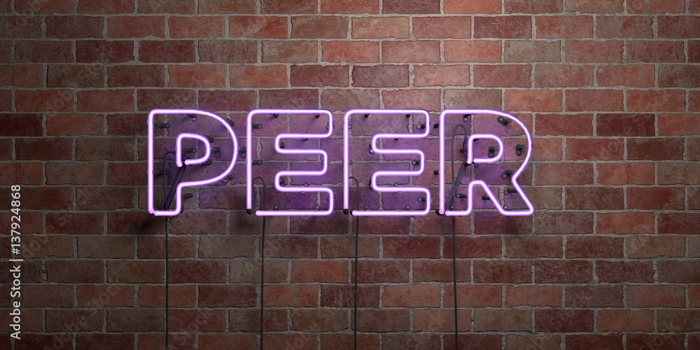 Fototapeta premium PEER - fluorescent Neon tube Sign on brickwork - Front view - 3D rendered royalty free stock picture. Can be used for online banner ads and direct mailers..