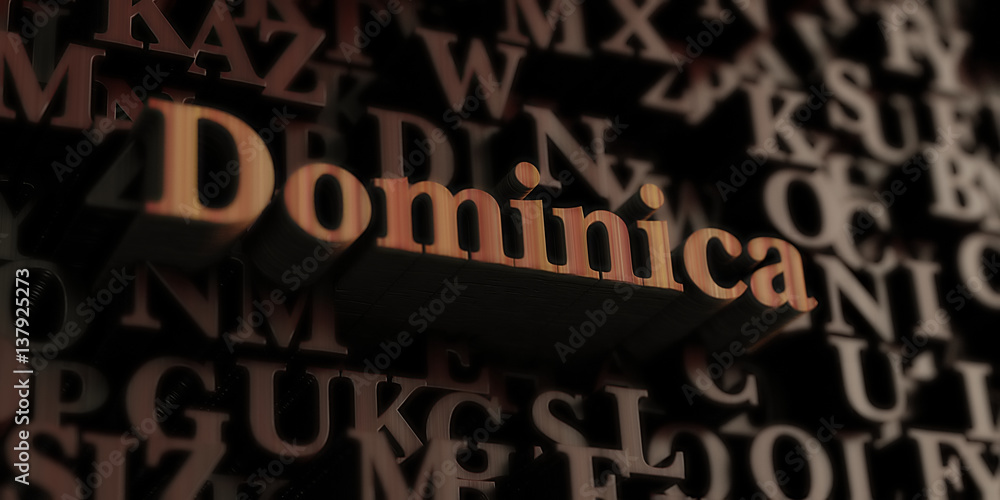 Dominica - Wooden 3D rendered letters/message.  Can be used for an online banner ad or a print postcard.