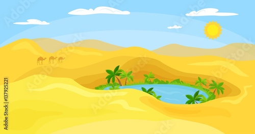 desert landscape oasis. Vector illustration 