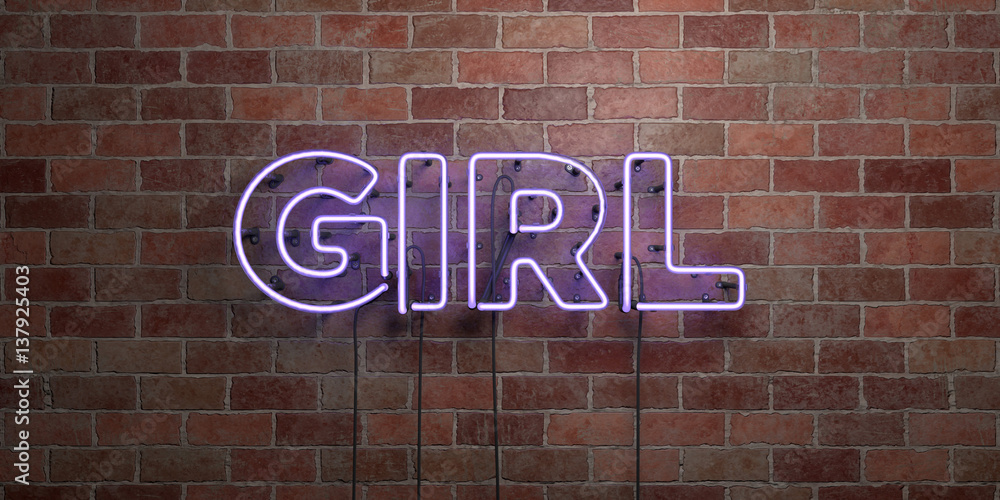 Fototapeta premium GIRL - fluorescent Neon tube Sign on brickwork - Front view - 3D rendered royalty free stock picture. Can be used for online banner ads and direct mailers..