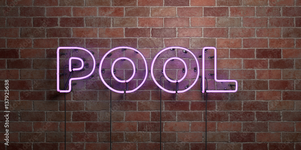 POOL - fluorescent Neon tube Sign on brickwork - Front view - 3D rendered royalty free stock picture. Can be used for online banner ads and direct mailers.. POOL - fluorescent Neon tube Sign on brickwork - Front view - 3D rendered royalty free stock picture. Can be used for online banner ads and direct mailers..