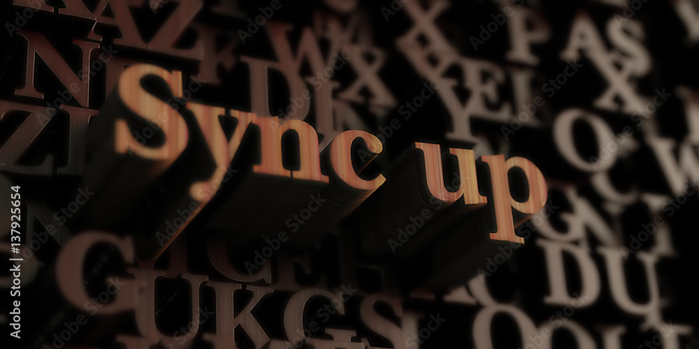 Sync up - Wooden 3D rendered letters/message. Can be used for an online banner ad or a print postcard. Sync up - Wooden 3D rendered letters/message. Can be used for an online banner ad or a print postcard.