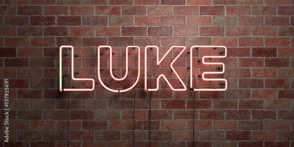 LUKE - fluorescent Neon tube Sign on brickwork - Front view - 3D rendered royalty free stock picture. Can be used for online banner ads and direct mailers.. LUKE - fluorescent Neon tube Sign on brickwork - Front view - 3D rendered royalty free stock picture. Can be used for online banner ads and direct mailers..