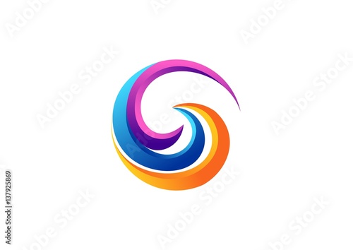 sphere circle elements modern logo sign, abstract swirl global twist symbol icon, spiral round letter G shape vector design template