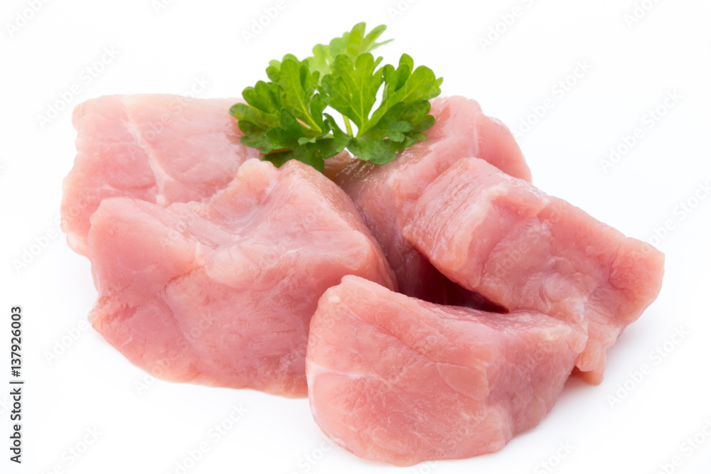 fresh meat on slice on the white background. fresh meat on slice on the white background.