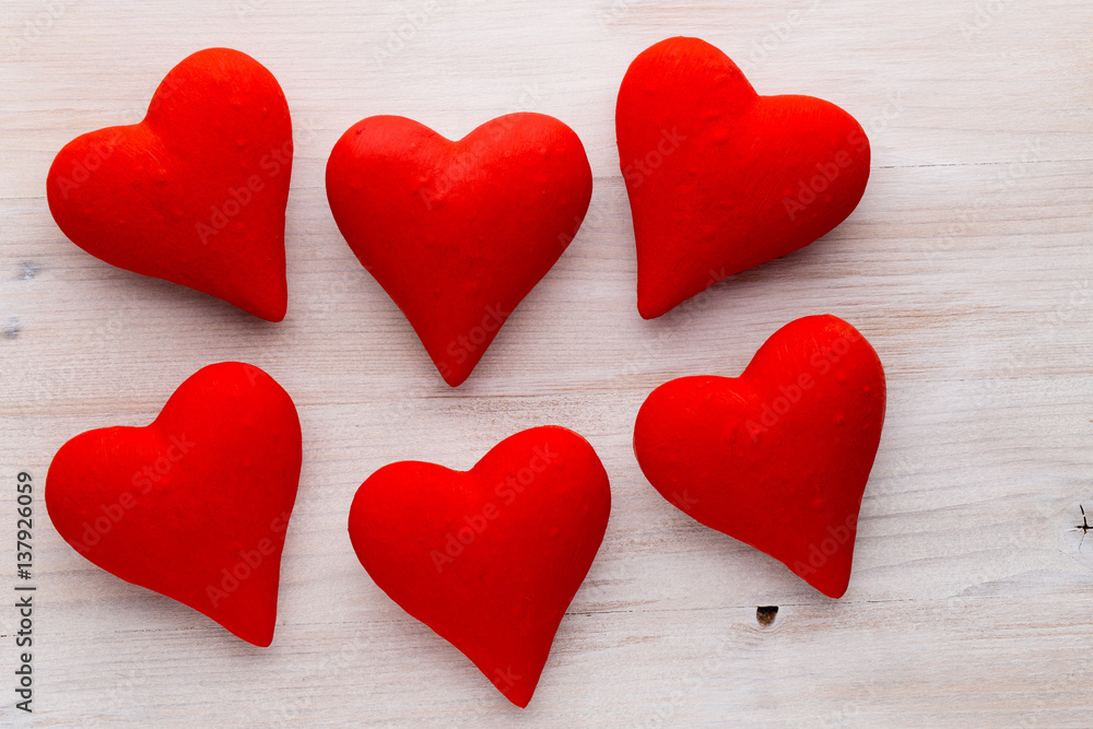 Fototapeta premium Red hearts the gray background. Valentine Day background.