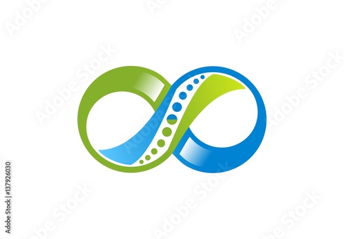 infinity logo symbol icon, abstract eight blue green elements infinity sign shape, infinite chiropractic medical health dna concept ideas business vector design template