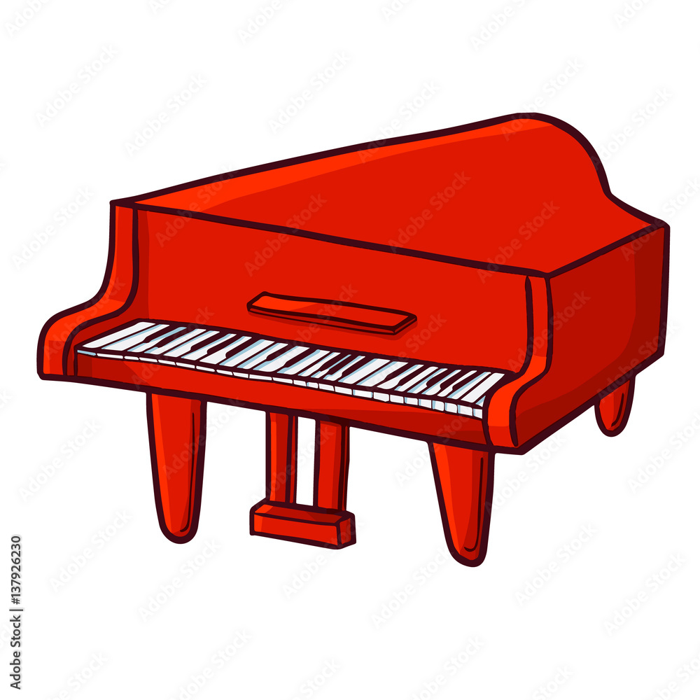 Funny and funky red grand piano in simple cartoon style - vector. Stock  Vector | Adobe Stock