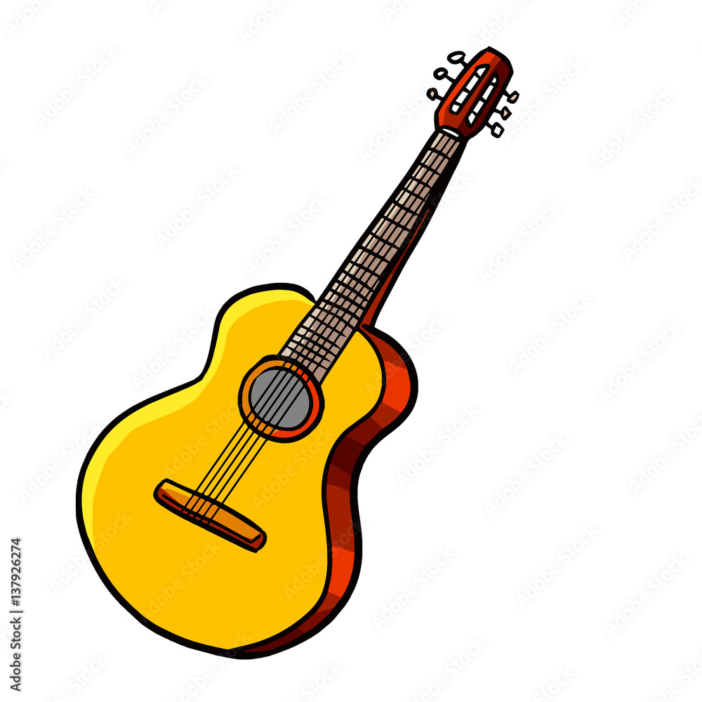 Naklejka premium Funny classical guitar in cartoon style - vector.