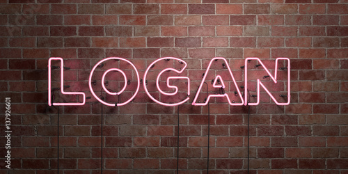 LOGAN - fluorescent Neon tube Sign on brickwork - Front view - 3D rendered royalty free stock picture. Can be used for online banner ads and direct mailers.. photo