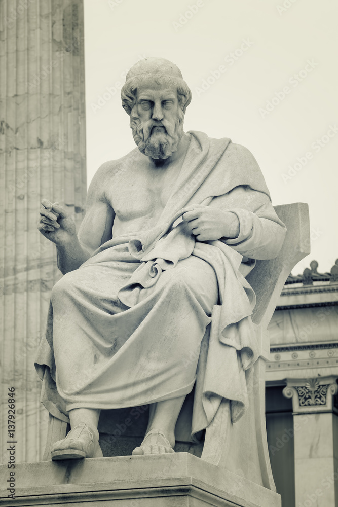 Statue of ancient Greek philosopher Plato at Academy Of Athens, Greece
